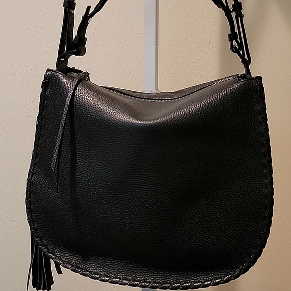 ALLSAINTS MORI BLACK PEBBLED LEATHER TOP HANDLE CROSSBODY/SHOULDER BAG - Picture 6 of 16